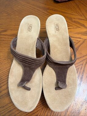 UGG Brown Suede Wedge Thong Sandals Size 8.5